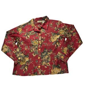 TravelSmith Button Up Shirt Collared Long Sleeve Red Floral Women's Size‎ Small